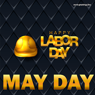May Day Greetings happy labour day golden workers helmet 3d effect 