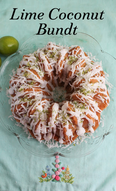 Food Lust People Love: Sweet flaked coconut, coconut milk and the zest and juice of fresh limes give this lime coconut Bundt cake rich flavor and zip. Like a bite of your favorite tropic vacation in every mouthful.