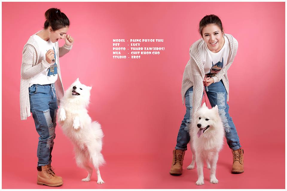 Paing Phyo Thu - Cute Studio Photoshoot With Little White Puppy Lucy