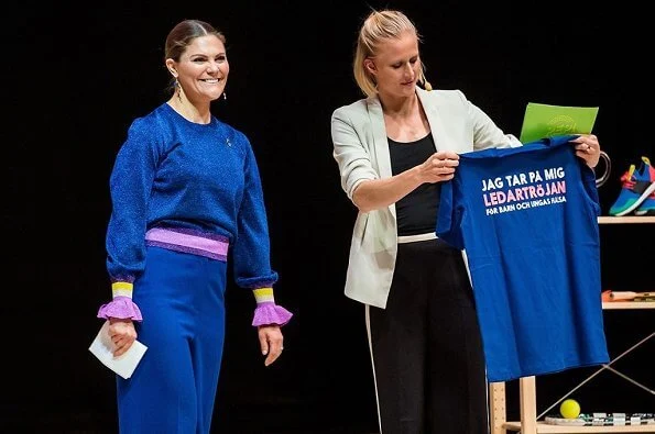 Crown Princess Victoria wore Baum und Pferdgarten blue Charissa sweater and Rodebjer Simone pants at Pep Forum