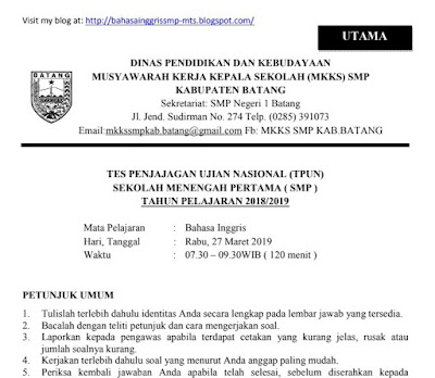 Try Out Tpun Bahasa Inggris Terbaru Maret 2019 Bang Pedia