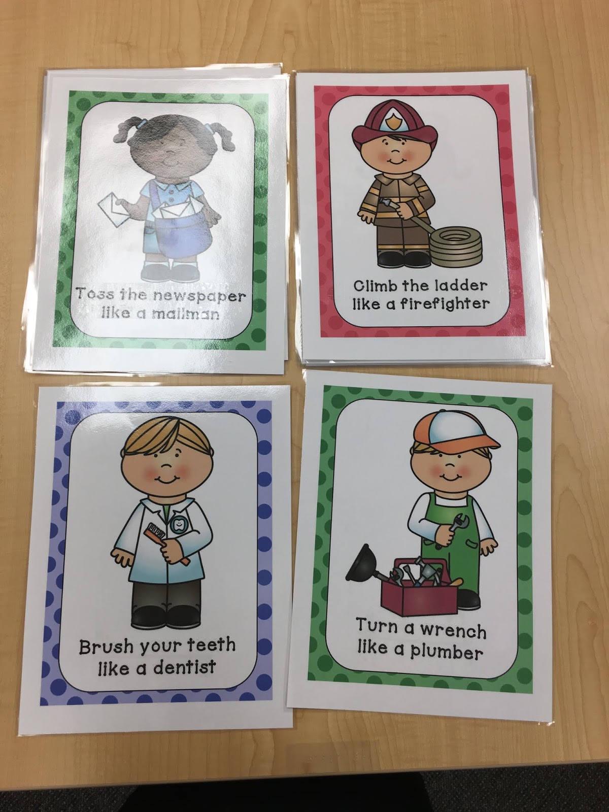 Four of the movement community partners cards. For example: brush your teeth like a dentist