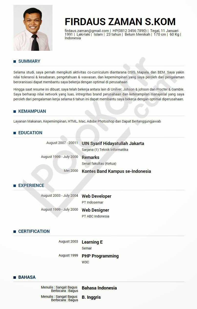 Contoh CV Lamaran Kerja: www.NulisCV.com : Contoh CV yang 