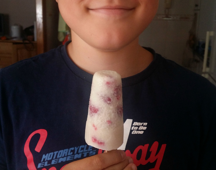 Polos de horchata con frambuesas