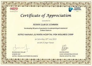 2013 - Certificate of Appreciation from Astro & Pantai Hospital Ipoh