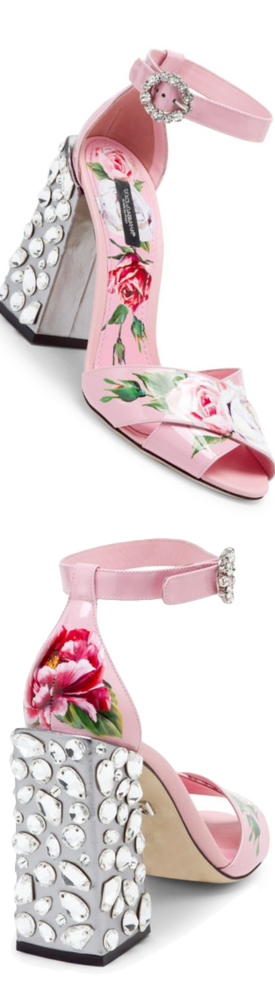 Dolce & Gabbana Floral-Print Block Heel Sandals