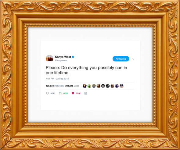 What The F! Tweet-nya si Kanye West Dibingkai terus Dijual dengan Harga $49