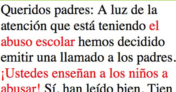 La carta de una maestra de guardería: ”Ustedes enseñan a los niños a abusar de los demás.”