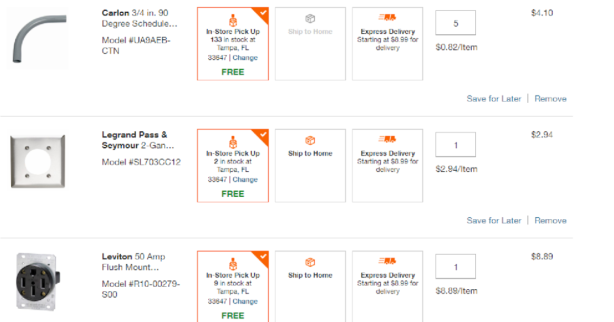 NEMA 14 50 Homedepot cart