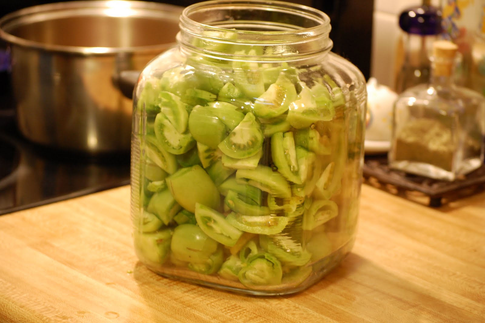 Pickled Green Tomatoes In The Fridge