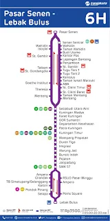 peta rute transjakarta pasar senen lebak bulus 6h