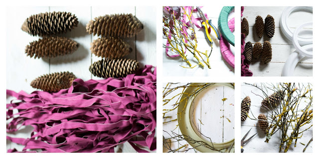 Coronas de Navidad con tela y ramas Coronas de Navidad con tela y ramas