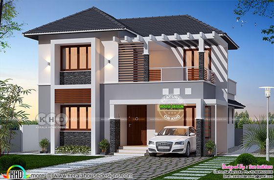 199 square yards sloped roof Kerala home plan