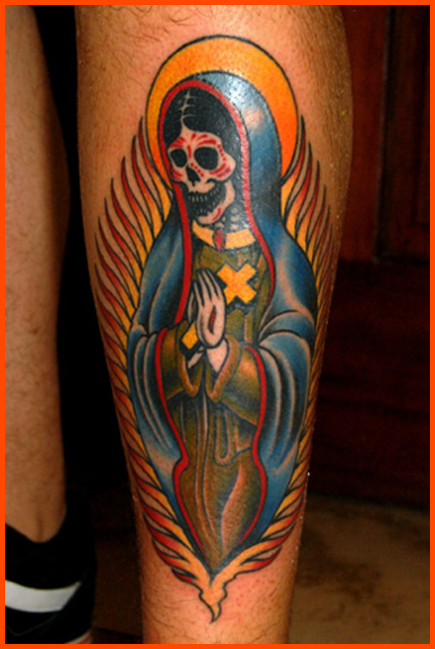 tatuaje de la santa muerte en estilo tradicional americano