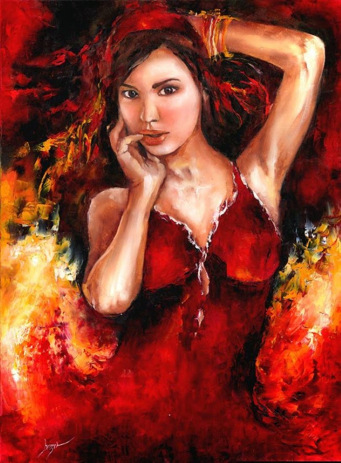 Девушка в красном картина маслом