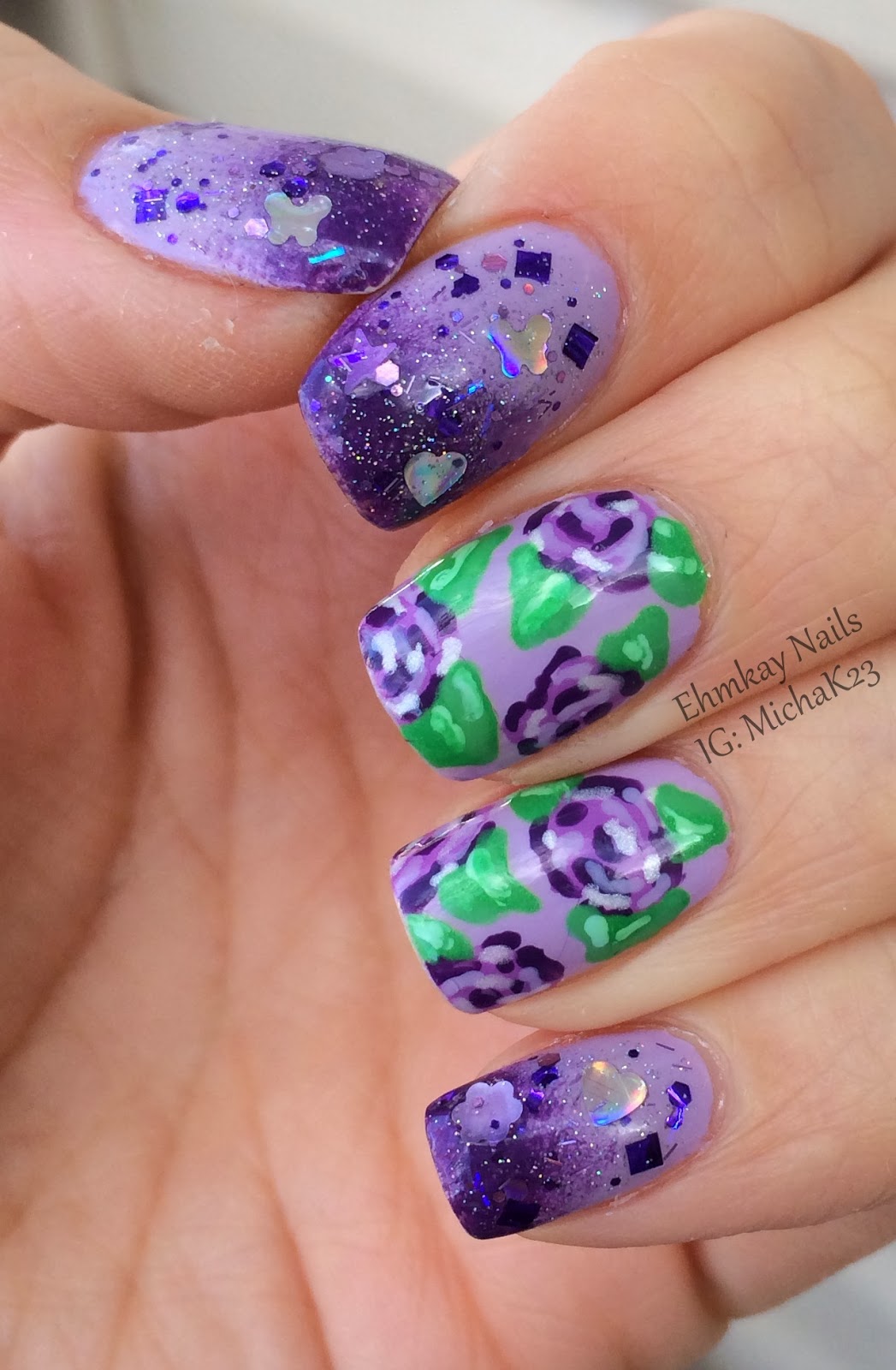 ehmkay nails: Valentine's Day Nail Art: Purple Roses