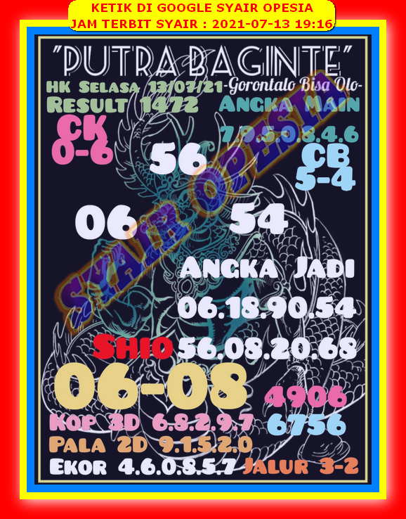 Prediksi Hongkong Selasa 13 Juli 2021 Prediksi Jostoto