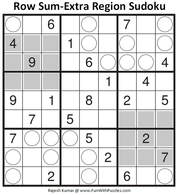 Row SumExtra Region Sudoku Puzzle (Daily Sudoku League 223)