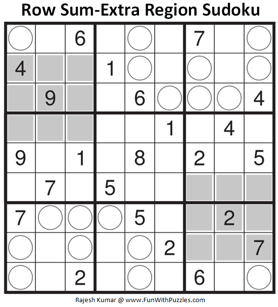 Row Sum-Extra Region Sudoku Puzzle (Daily Sudoku League #223)