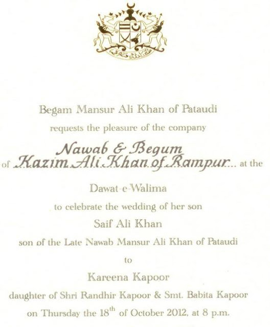 Saif Ali Khan & Kareena Kapoor’s Wedding card