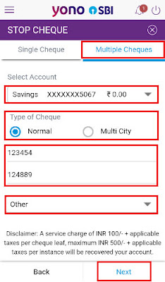 how to stop the cheque in sbi