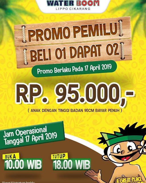 #WaterBoomLippo - #Promo PEMILU 2019 & Beli 1 Dapat 2 Hanya 95K (17 April 2019) #WaterBoomLippo - #Promo PEMILU 2019 & Beli 1 Dapat 2 Hanya 95K (17 April 2019)