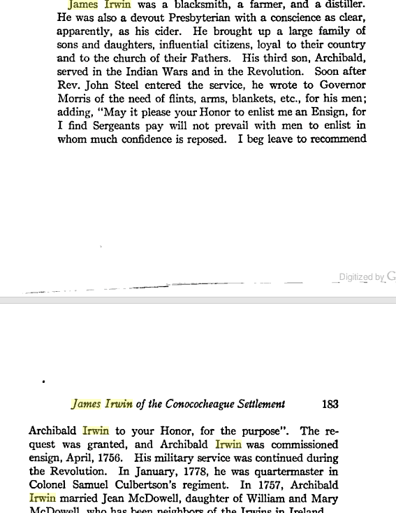 Irwin Family History Archibald Irwin House Mercersburg, Pennsylvania