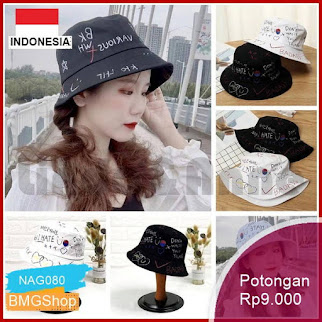 NAG080 Topi Bucket Motif Graffiti Korea Pasangan Couple Murah Bmgshop