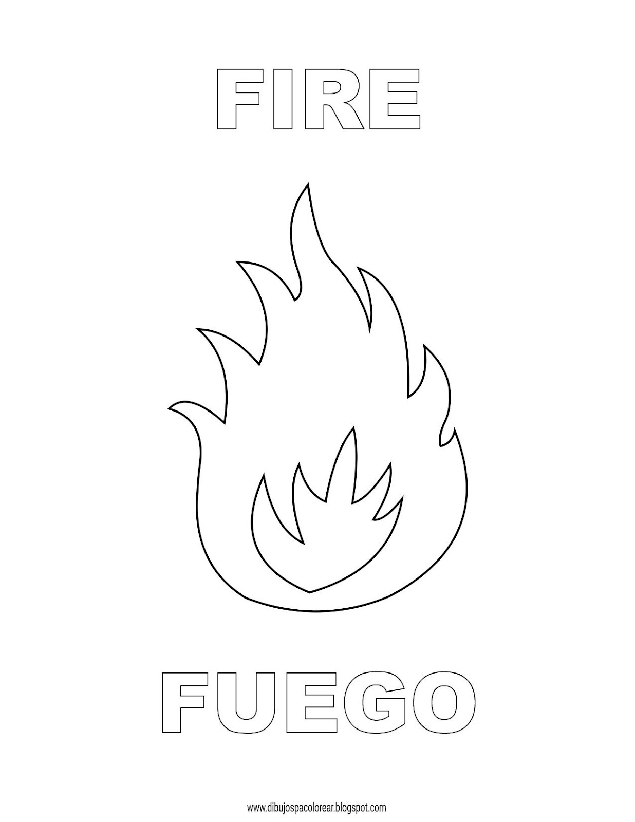 Dibujos Inglés Español con "F" Fuego Fire DibujosPaColorear