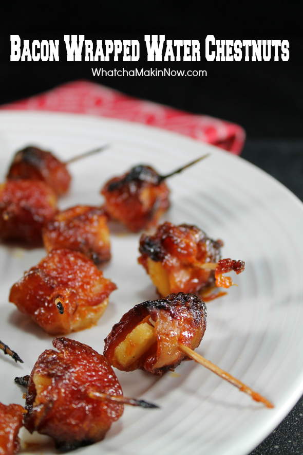 Bacon Wrapped Water Chestnuts - sweet, salty, and crunchy. So easy to make and they are the BEST game day appetizer! 