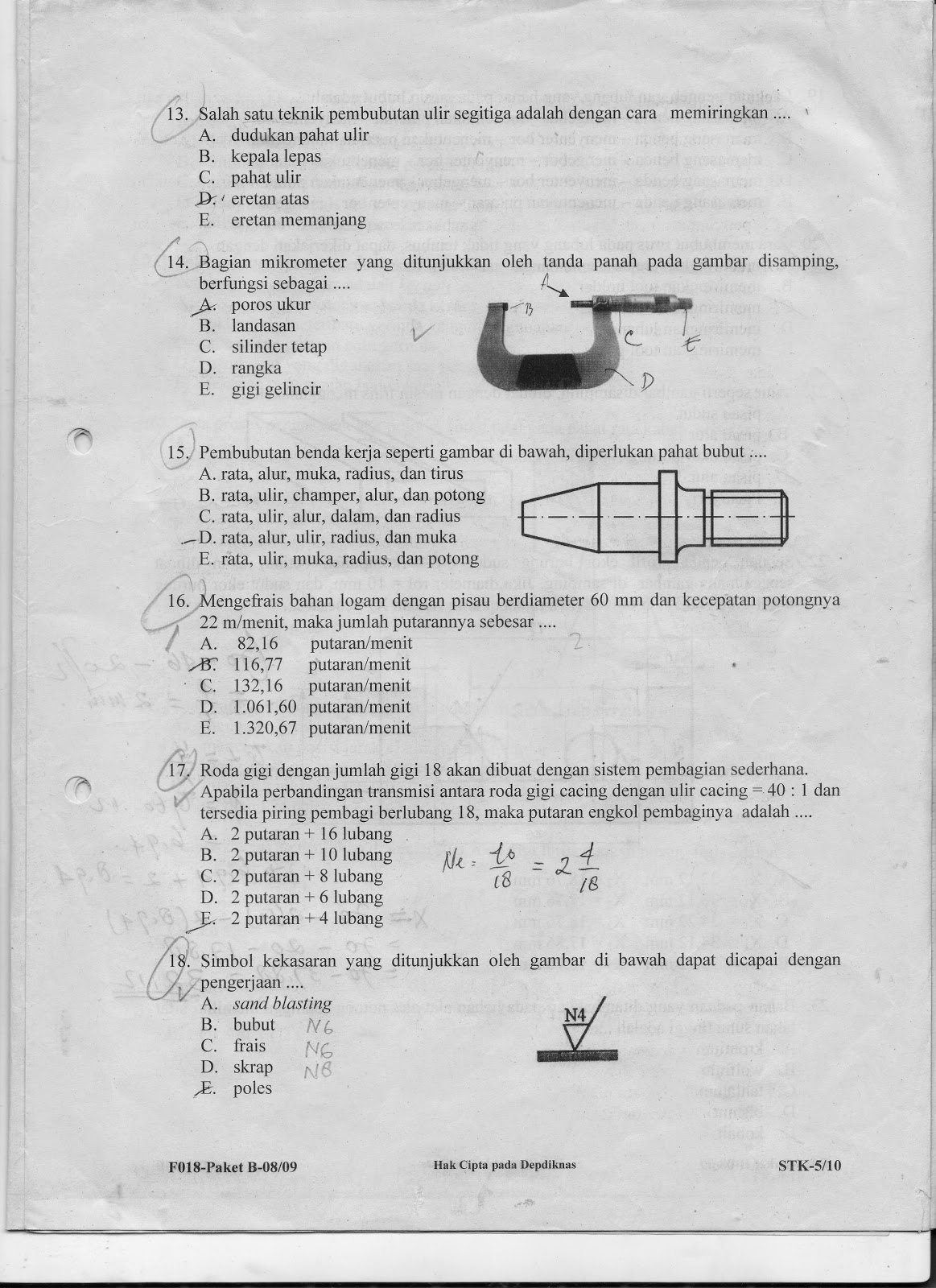 SOAL UJIAN NASIONALKEJURUAN T.PEMESINAN TAHUN 2008/2009