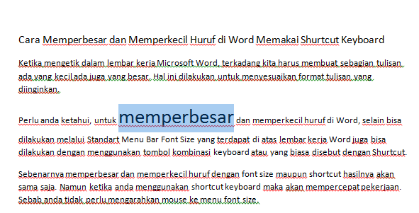 Cara Memperbesar dan Memperkecil Huruf di Word Memakai Shurtcut
