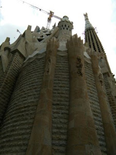 A  view of Sagrada Familia under 21st century construction.