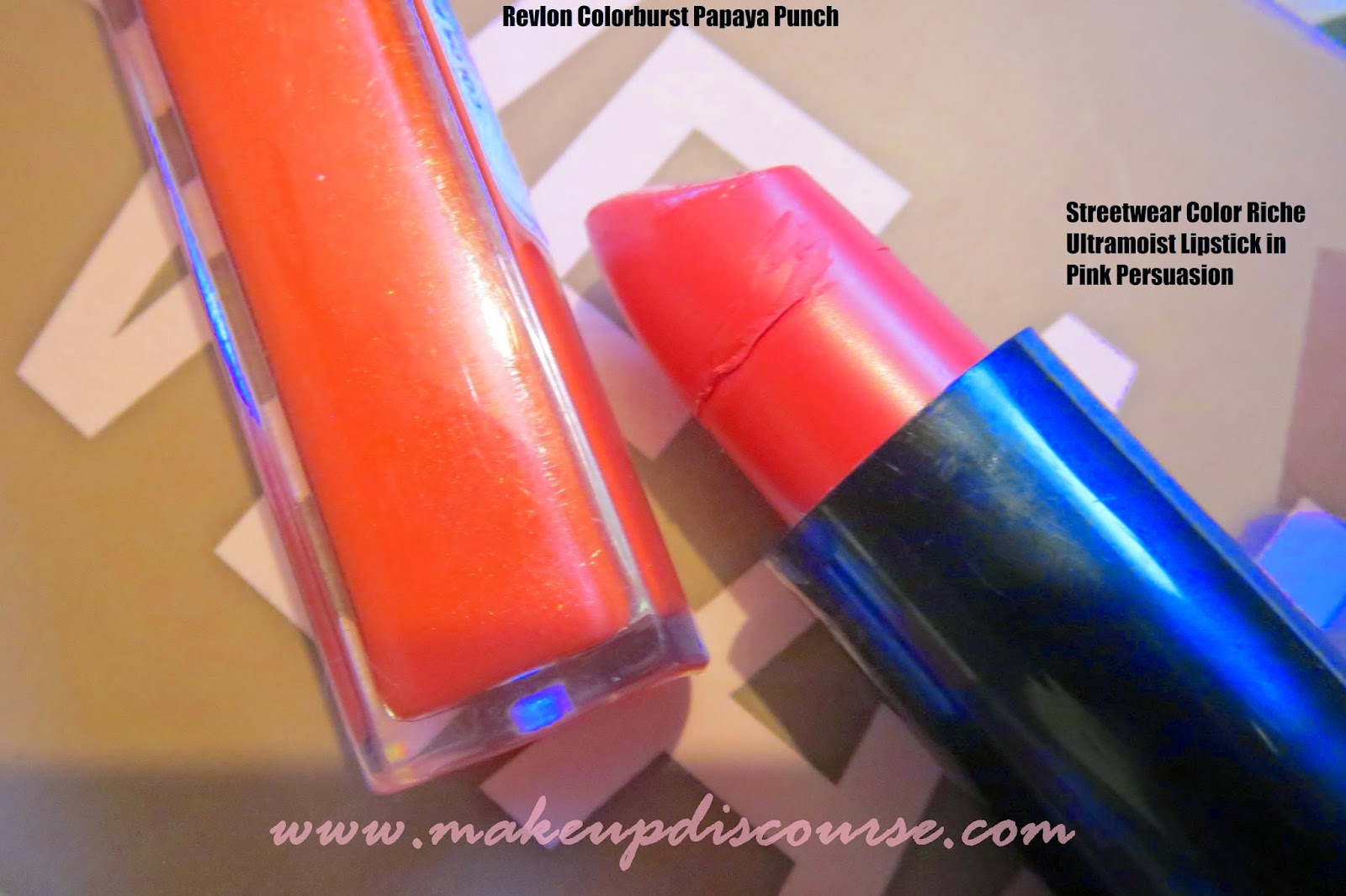 Streetwear Color Rich Ultramoist Lipstick in Pink Persuasion  Revlon Colorburst Lipgloss in Papaya Punch