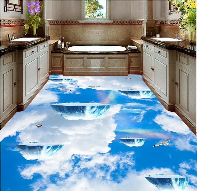 3D bathroom flooring of epoxy paint makes you above the sky 