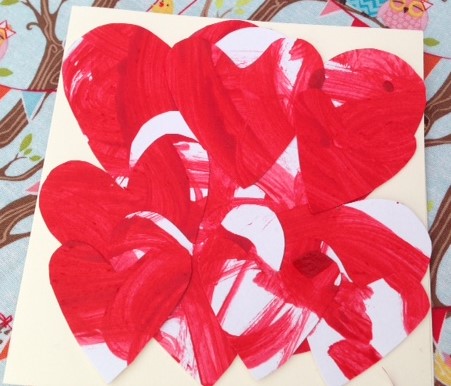 Hearts of all different sizes glued to a card