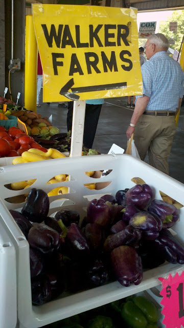 Purple bell peppers, Walker Farms, NC, Raleigh, farmers market, taken by Lynn Shallue at Lost Compass