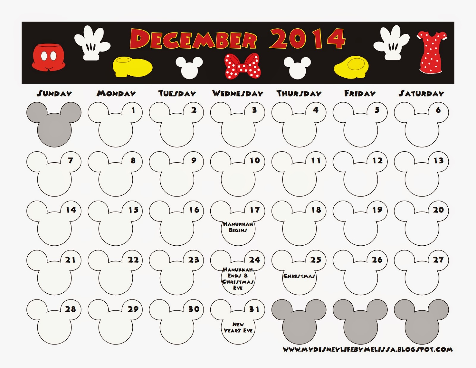 My Disney Life December 2014 Calendar