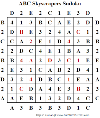 ABC Skyscrapers Sudoku (Daily Sudoku League #131) Solution