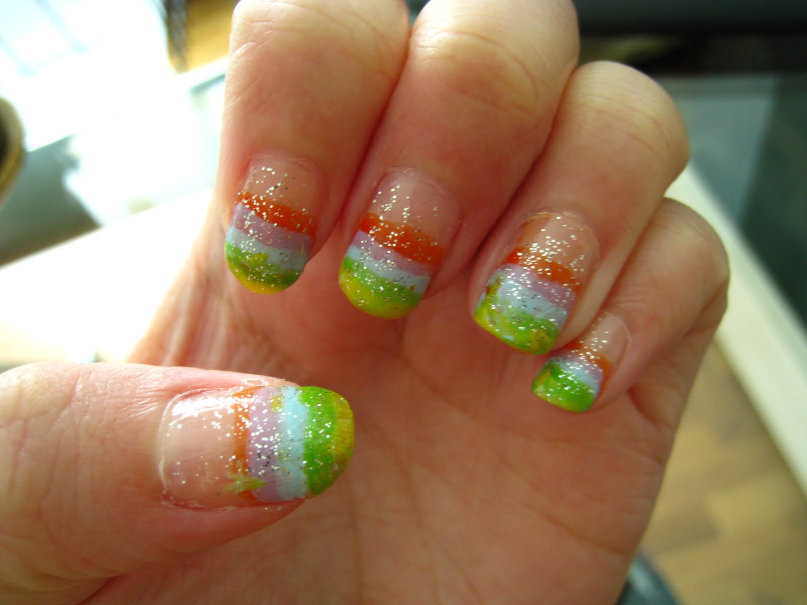 1. Rainbow French Tip Nail Design with Glitter - wide 7