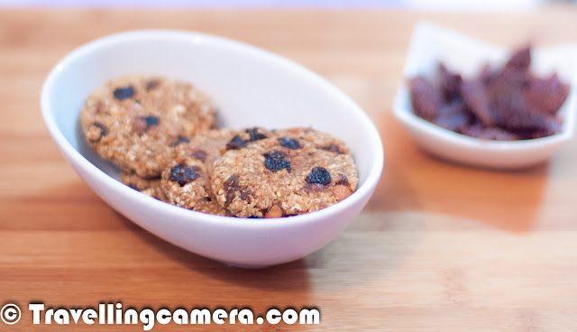 Recently we got a smart box of  'SmartEats' with different types of healthy snacks. This brand is getting very popular in short span of time and wealsoughtof trying the same. Here is what Monica says about SmartEats...  Oatmeal Chewy Cookies (A delicious, healthy & crunchy cookie packed withnutsandraisins): While the ingredients used in the cookies look interesting, they don’t do much when youtakeabiteofthecookie.Itistoohardandthereforenotsomethingthat people would enjoy with their cup of tea. The mix of dry resins and nuts adds a good aroma to the finalproduct.ParsleyPepper Crackers (An ideal tea time snack with a combination of herbs & cheese in whole wheat base):  Using pepper to season crackers seems tobeveryinnovative idea. But the crackers could do with little more flavor of pepper. Whilethepepperisclearlyvisible on the cracker, the taste does not reallyjustify the name. This could make for a very interesting snack, if accompanies with a salsa orgarlicdip.But left on it’s own, it leaves a very dry andneutral taste in the mouth. The look of the cracker makes you much more than the taste provides you with. Very Berry Strawberry (Speciallydehydratedfruitwith all the micronutrients intact. Great for having around the year):Dried prunes have always been a favorite choice for healthy snacking. Sothispackofdried strawberries comes as a refreshing change. They have a nice taste and texture & leave one feeling quite satisfied after a munch.Howeverthatsatisfaction lasts only to the time you don’t have a look at the price tag on the packet. The product is quite steeply priced for the quantitybeingofferedand may not down well with an average consumer.  It might end up becoming a rich man’s snack. Yummy Jaipuri Mixture (A roasted… not fried, mix of delicious and healthy lientils, seeds, grams & peanuts) :A nice blend of nuts and lentilsthat provides a healthy snacking option for all weight watchers. This snack goes down well with the cup ofteaanddrinksalike. Having said that there arelotsof similar options available in the market and this mix only adds to that range without providing anythingadditionalor more exciting foraconsumer.