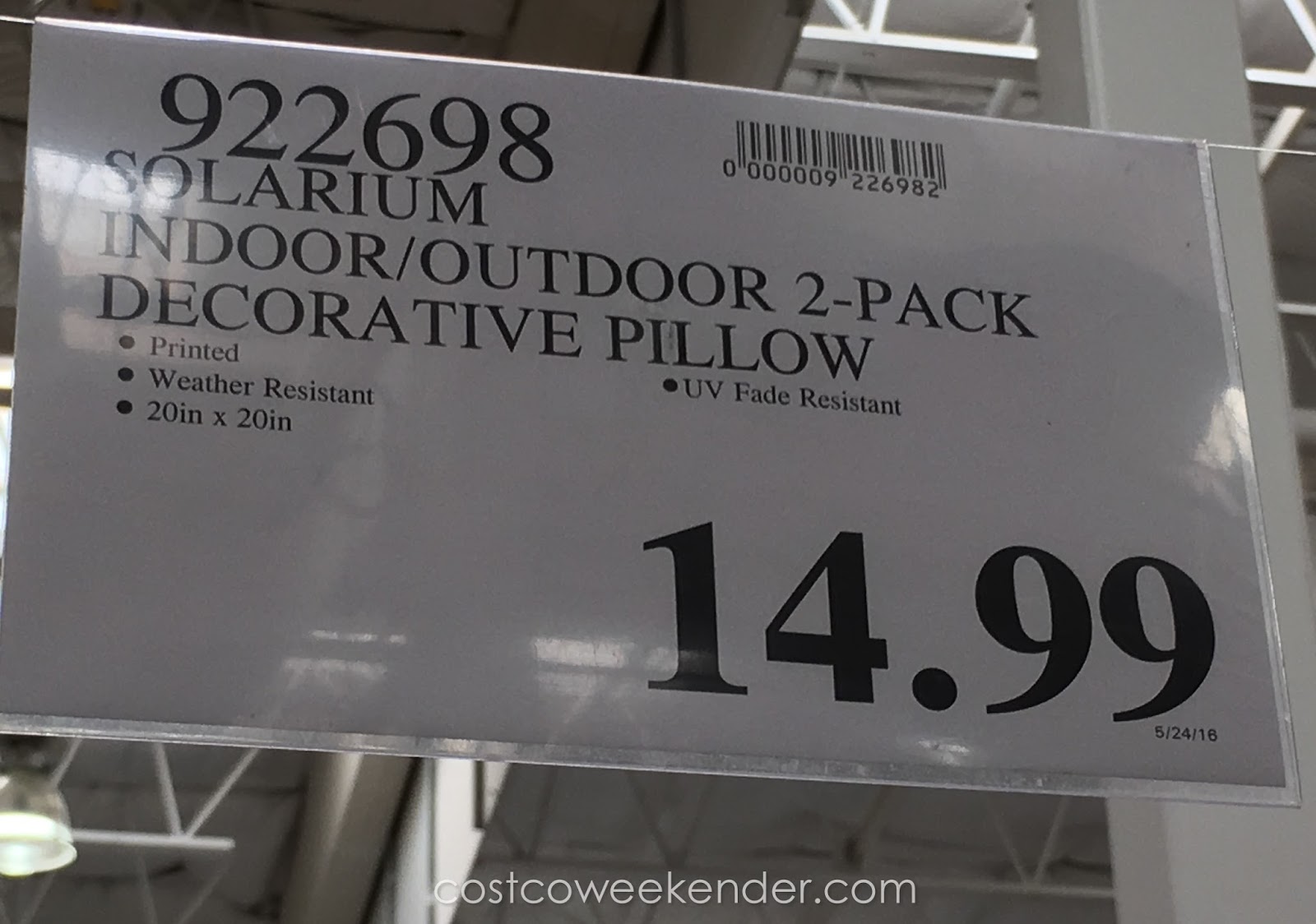 Solarium Indoor/Outdoor Decorative Pillow (2 pack) Costco Weekender
