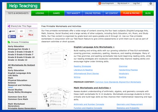 Pre made worksheets from HelpTeaching.com online tests