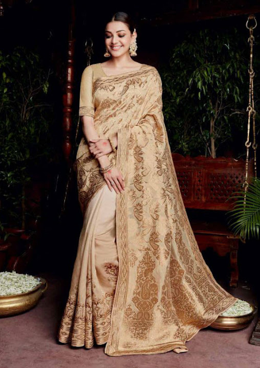 Kajal Aggarwal Beige Woven Silk Saree
