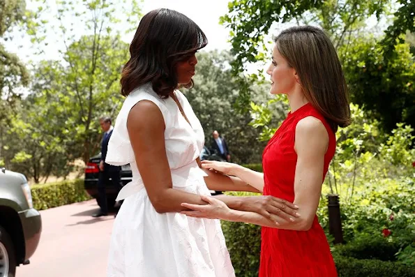 Queen Letizia of Spain and US First Lady Michelle Obama at the garden of Zarzuela Palace
