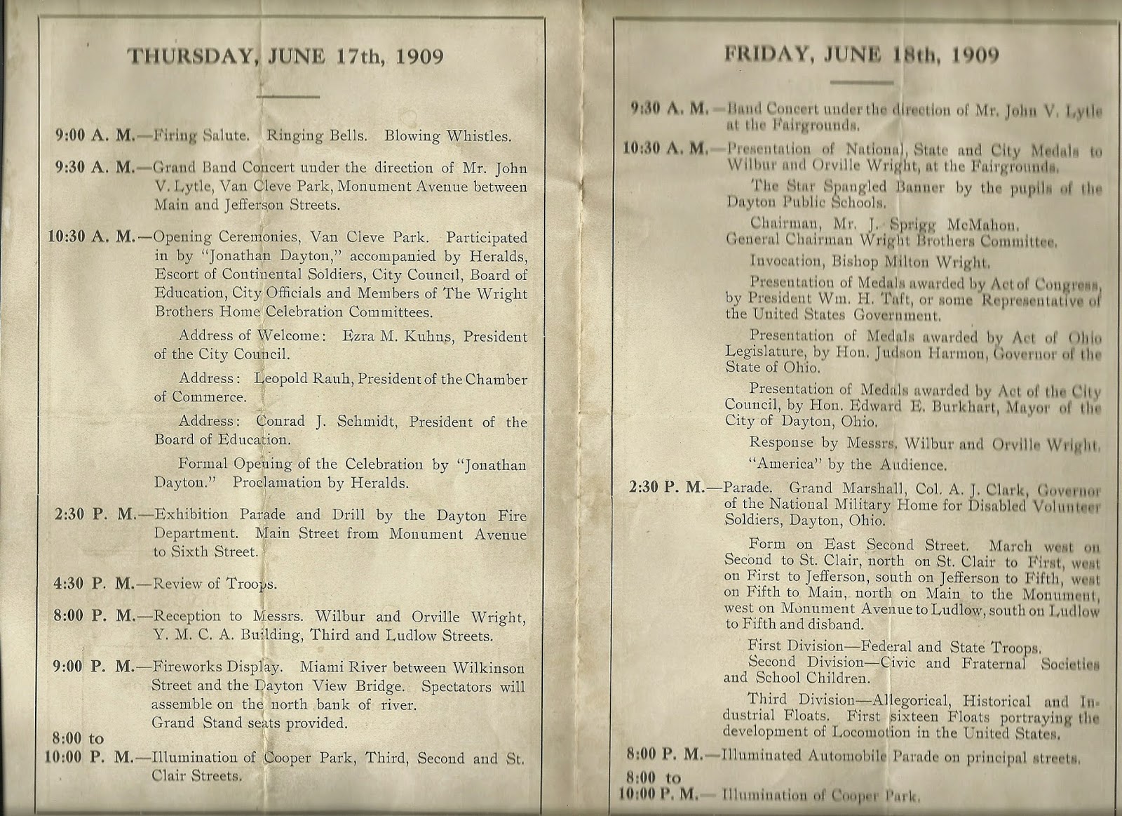 The Wright Brothers Home Celebration 1909 O. B. Kneisly's copy.