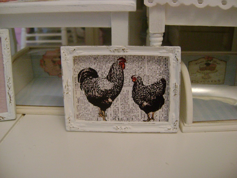 Baking In Miniature Shabby Rooster/Chicken Framed Art