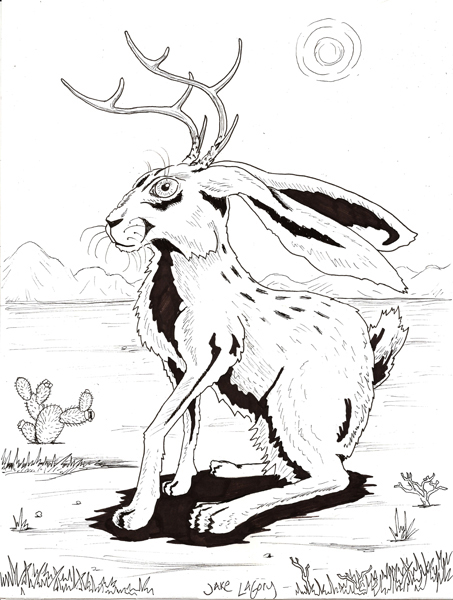 Jake LaGory- illustrator: Cryptozoology Coloring Book- Jackalope: Redux