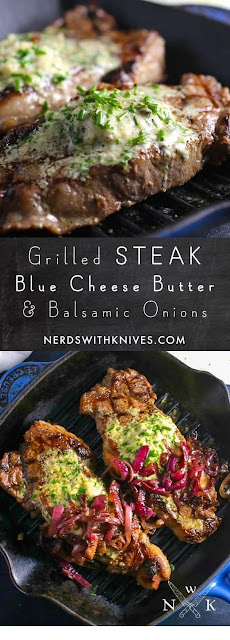 Grilled Steak with Blue Cheese and Chive Compound Butter
