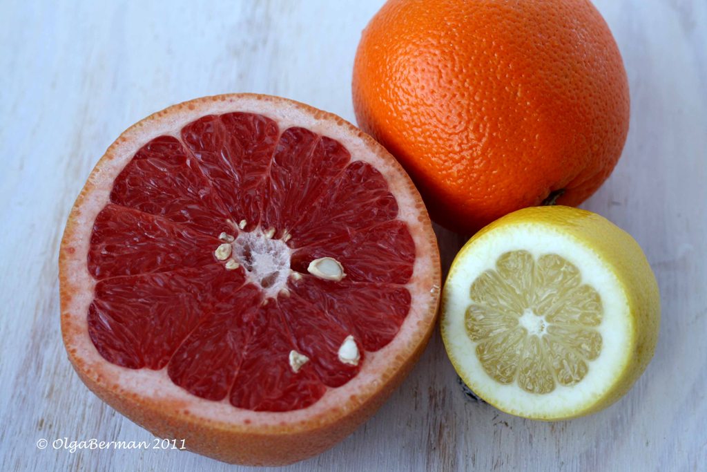 Mango & Tomato Grapefruit Cakes with Lemon & Orange Zest